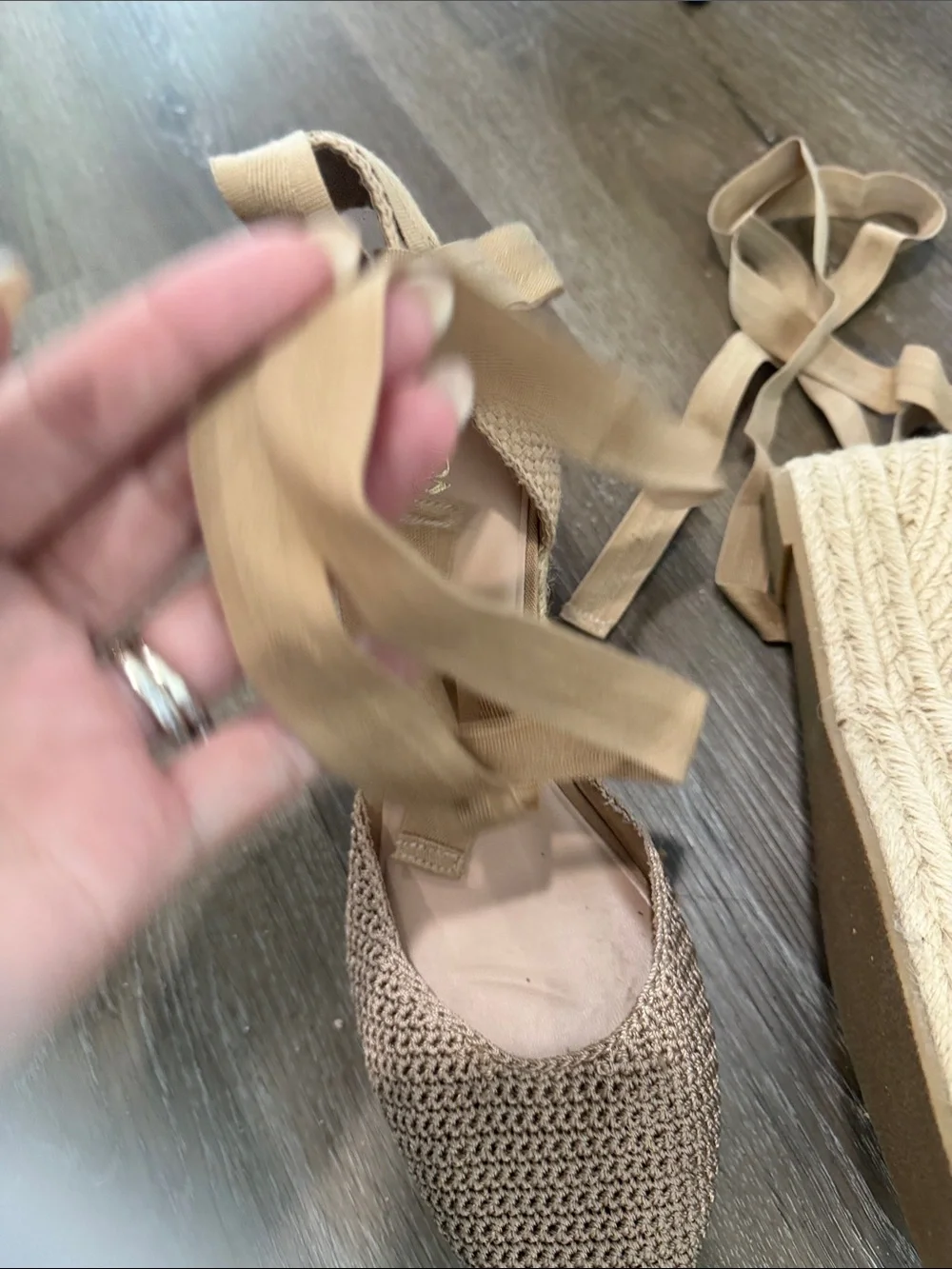 Zara Beige Crochet Tie-Ankle Espadrille Flats